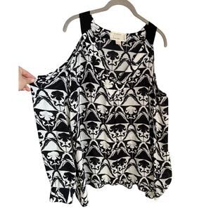 Nicole Miller Artelier Black Silk Cold Shoulder Blouse Women's Large